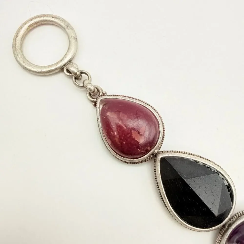 Vintage Lucky Brand Amethyst Red Purple Stones Boho Chunky Toggle Bracelet 6.5